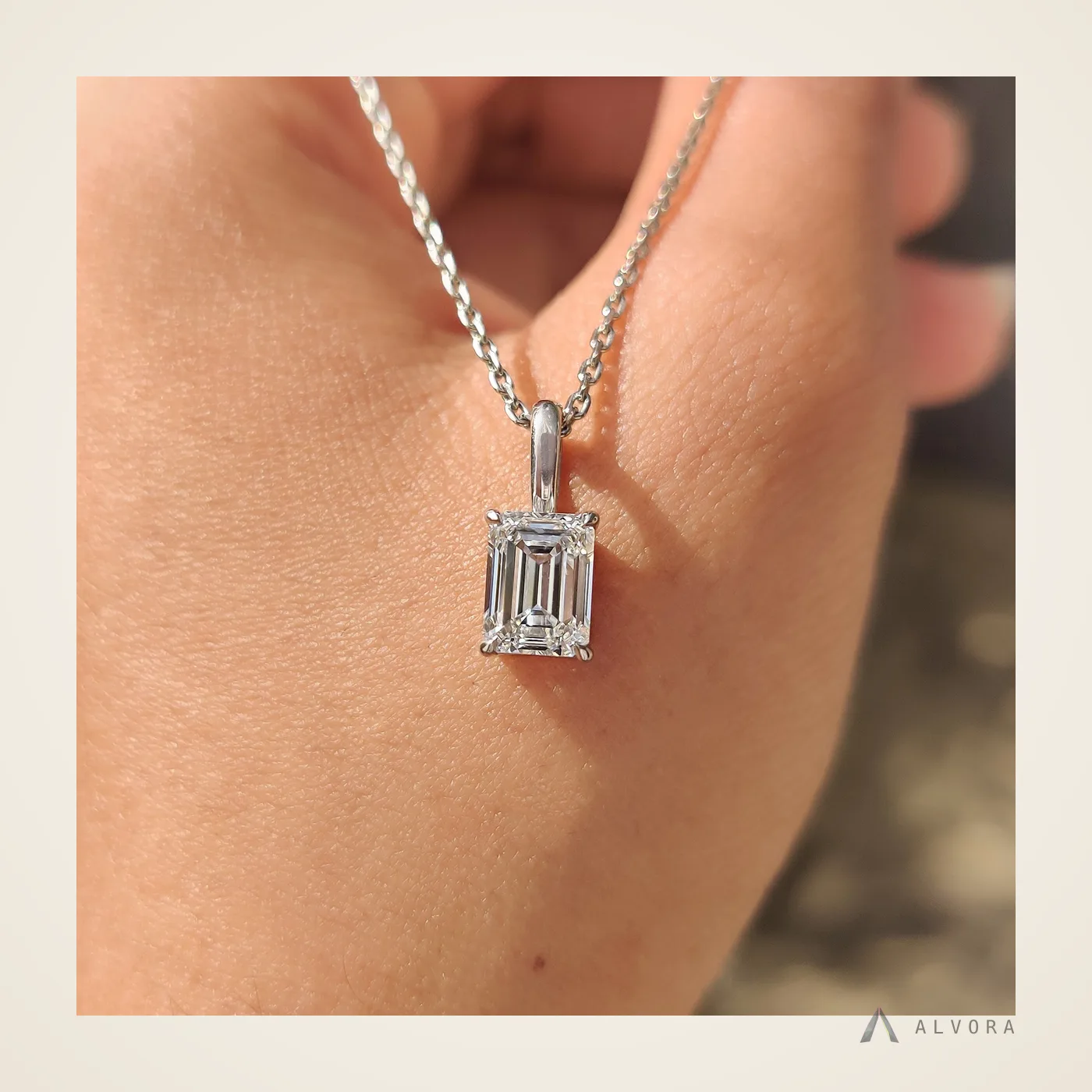 Elowen Emerald Pendant, emerald pendant lab-grown diamond pendant