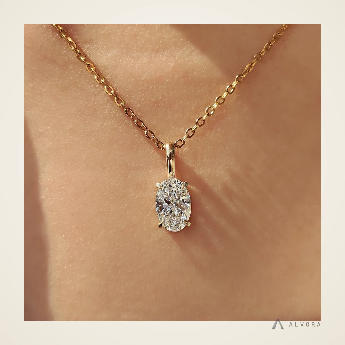 Blythe Oval Pendant, oval pendant lab-grown diamond pendant