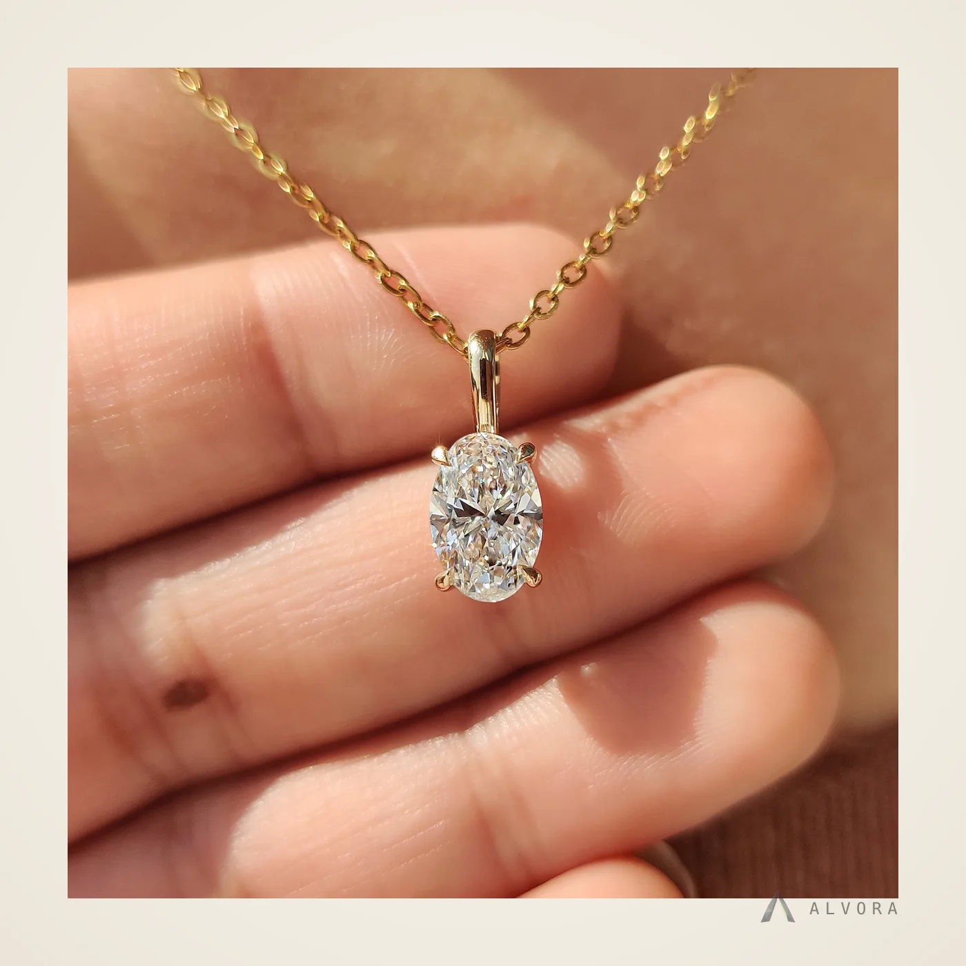 Blythe Oval Pendant, oval pendant lab-grown diamond pendant