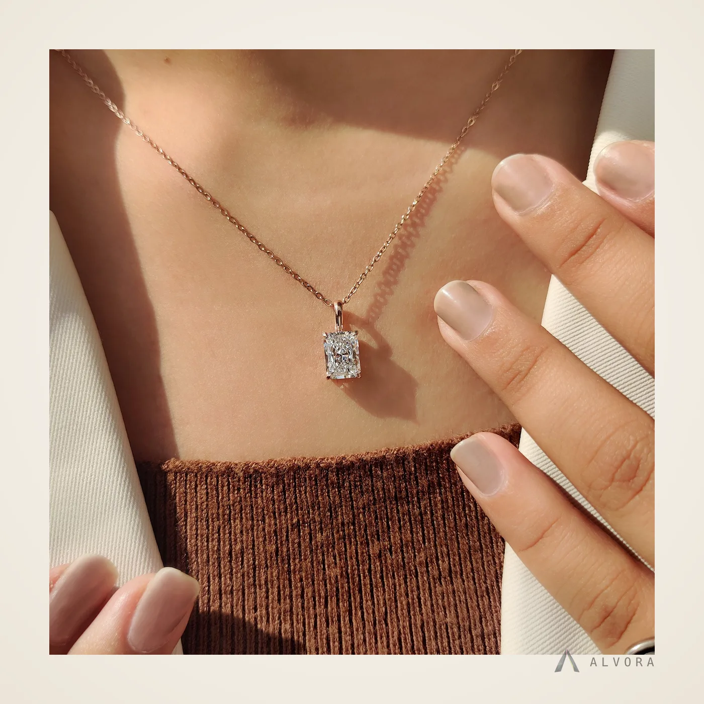 Clio Radiant Pendant, radiant pendant lab-grown diamond pendant