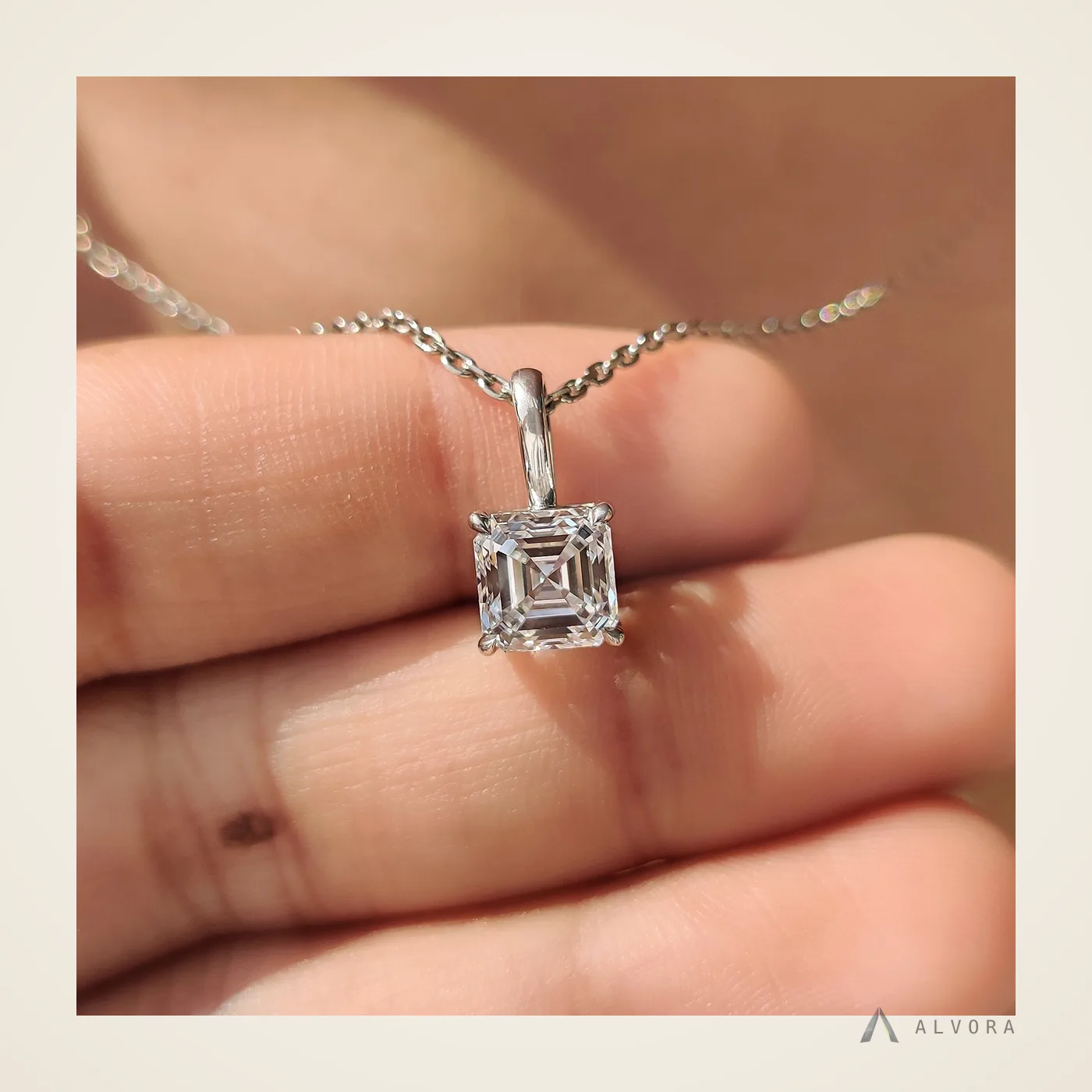 Zinaida Asscher Pendant, asscher pendant lab-grown diamond pendant
