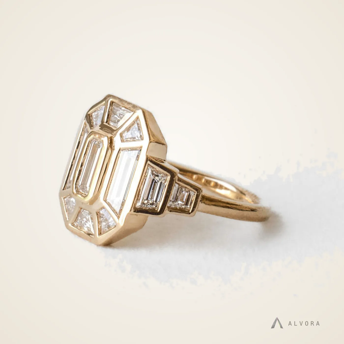 Vela Emerald Bezel, emerald bezel lab-grown diamond engagement ring