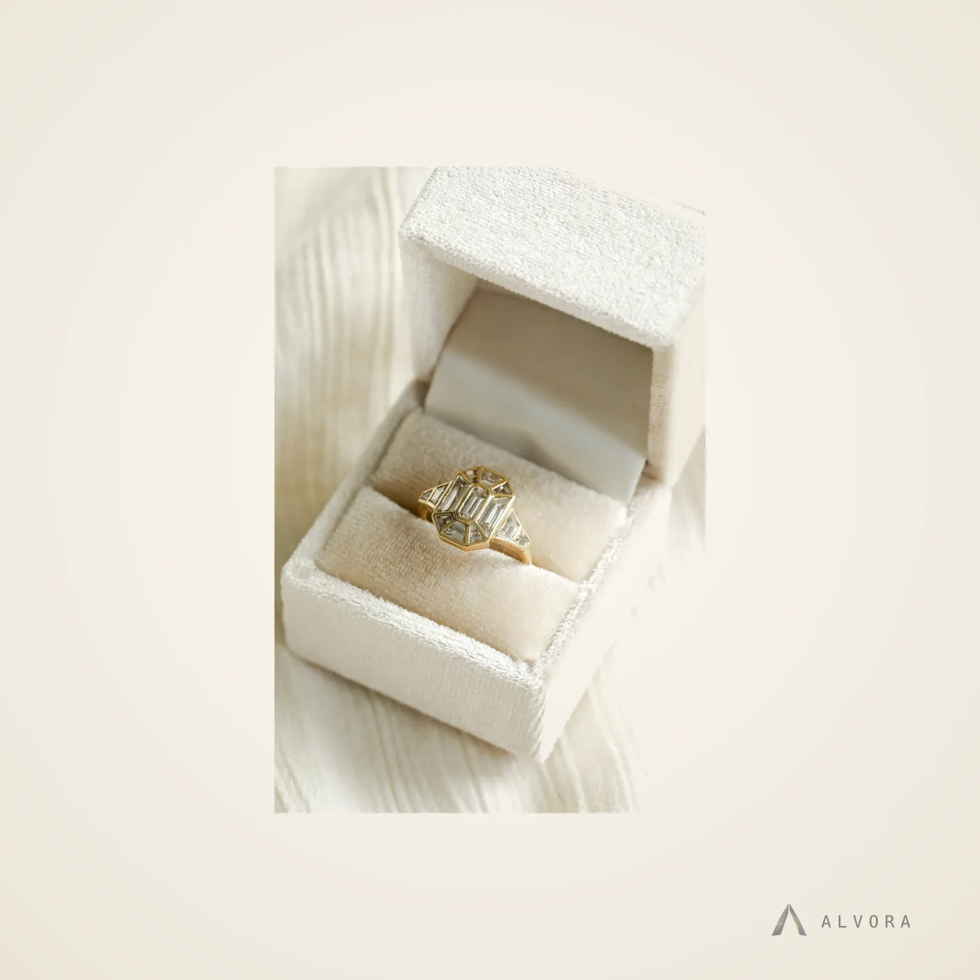 Vela Emerald Bezel, emerald bezel lab-grown diamond engagement ring