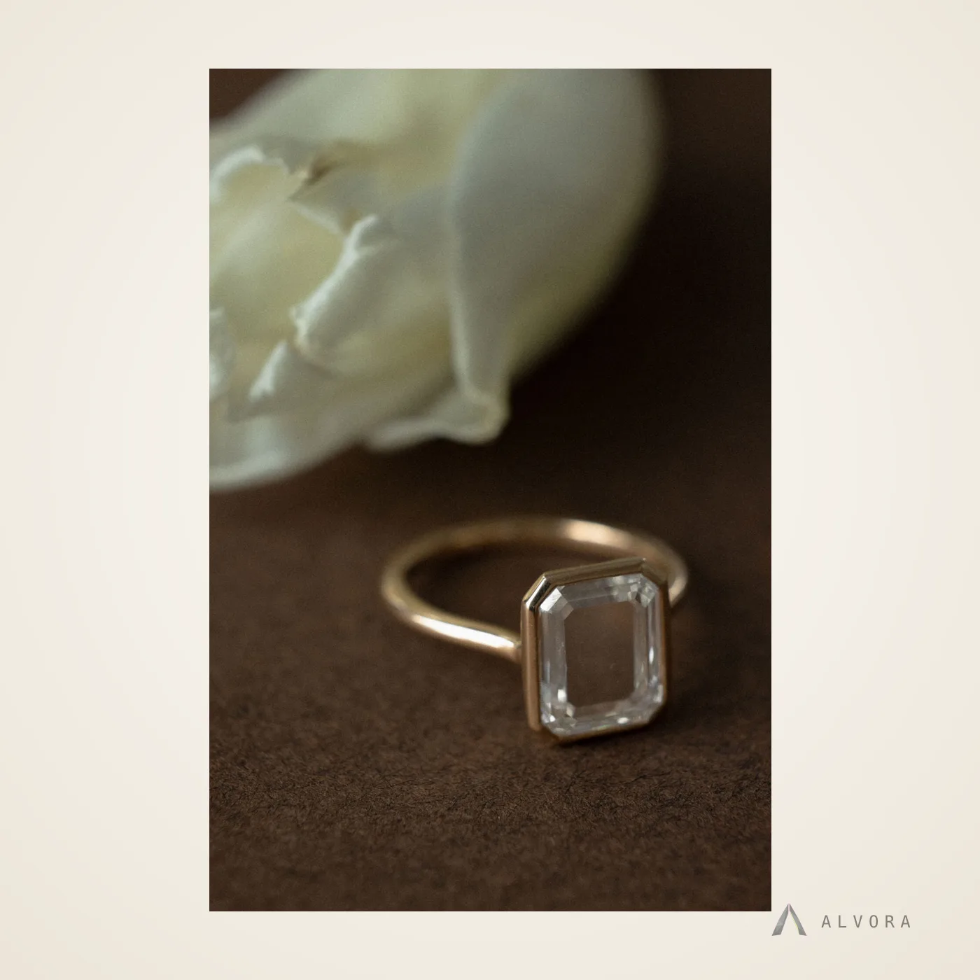 Orla Emerald Bezel, emerald bezel lab-grown diamond engagement ring