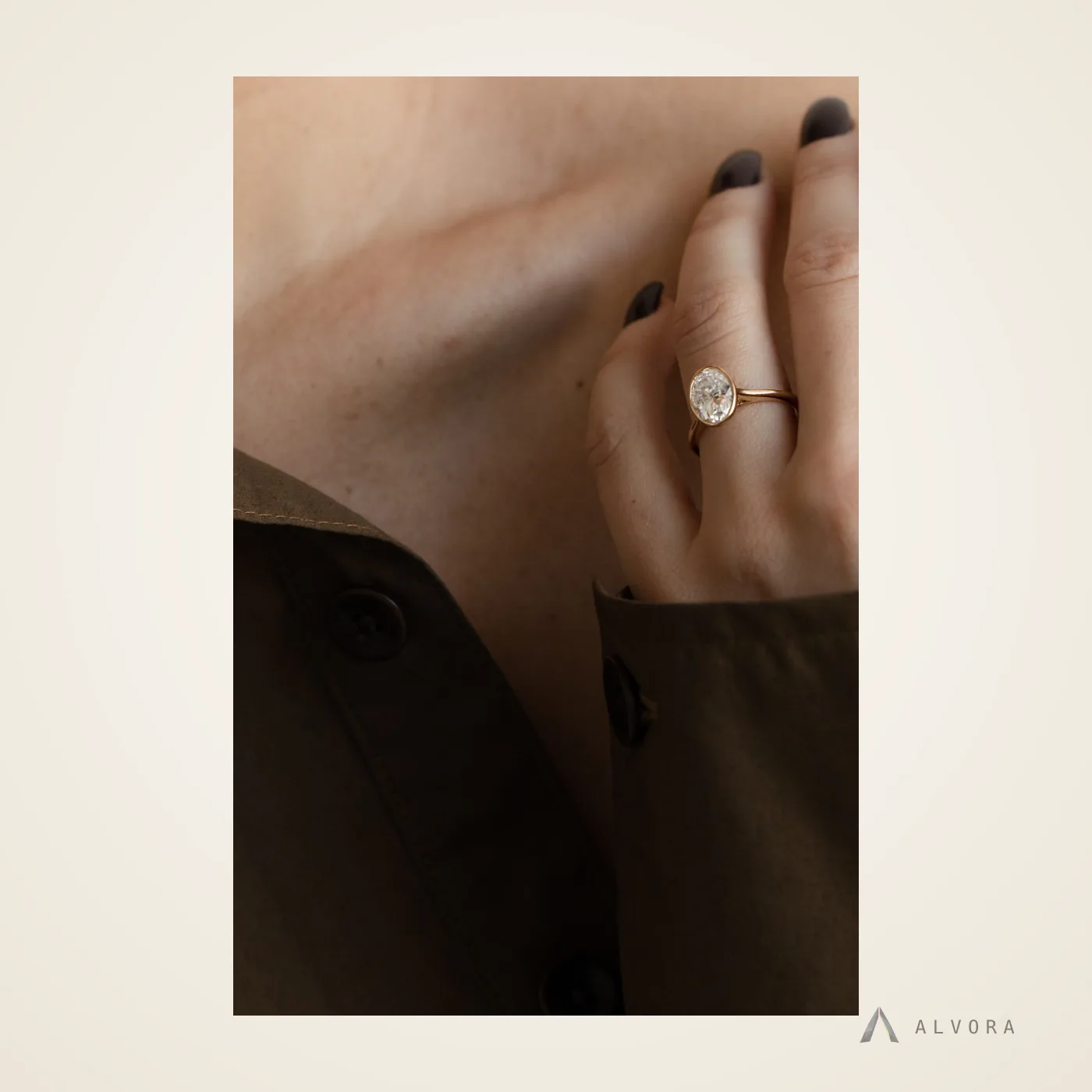 Ondine Oval Bezel, oval bezel lab-grown diamond engagement ring