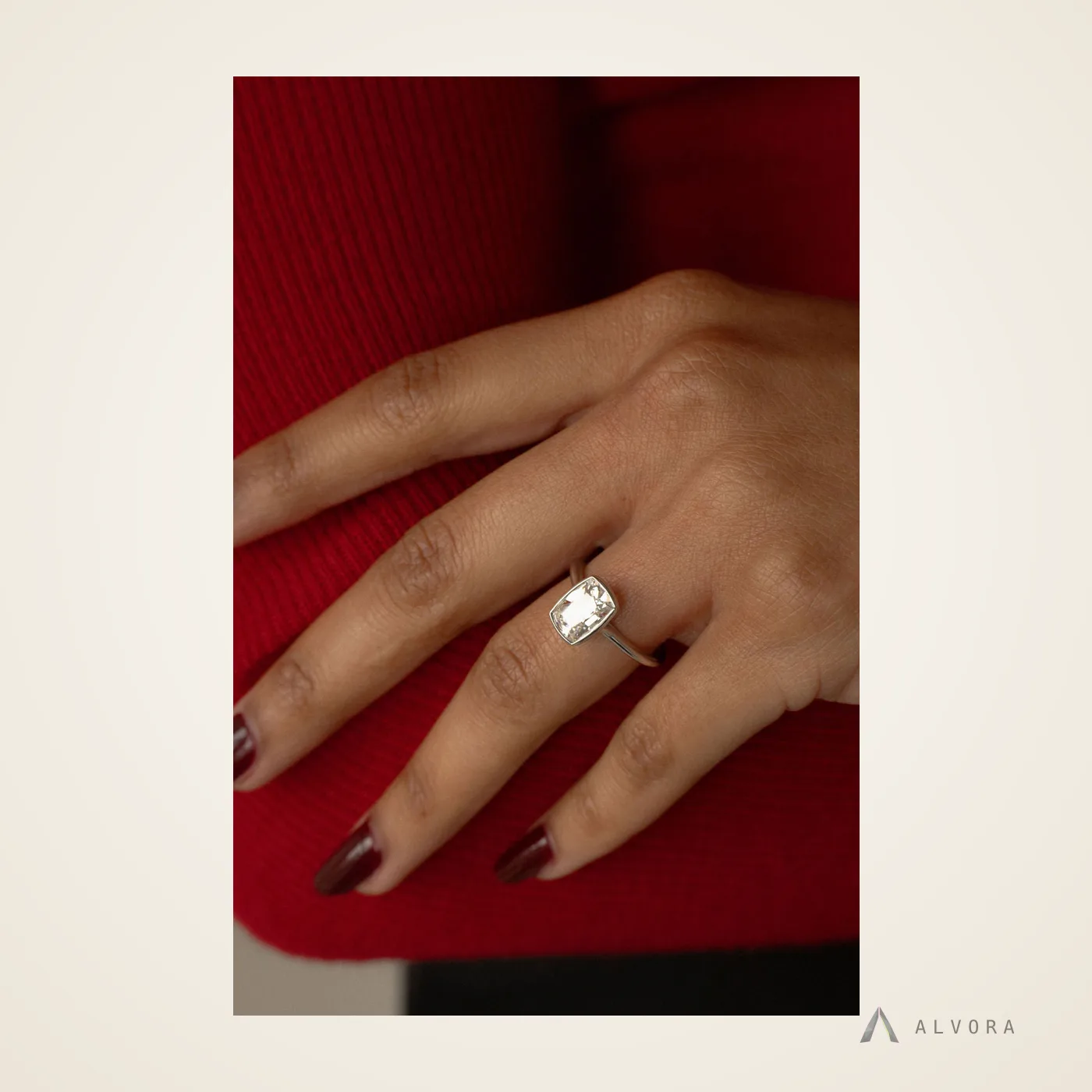 Nerida Elongated Cushion Bezel, elongated cushion bezel lab-grown diamond engagement ring
