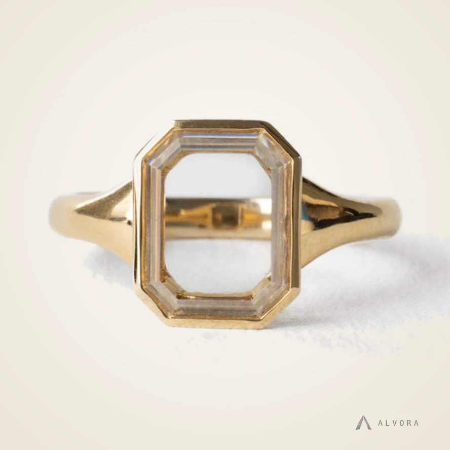 Ilse Emerald Bezel, emerald bezel lab-grown diamond engagement ring
