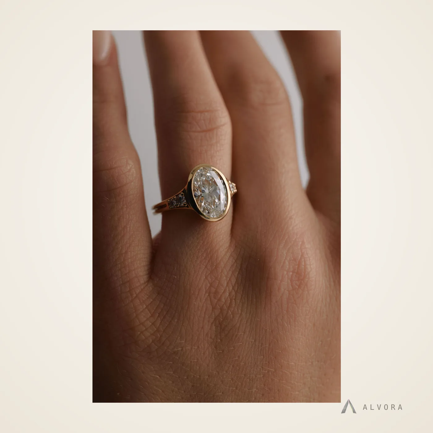 Celeste Green Oval Solitaire, oval solitaire lab-grown diamond engagement ring