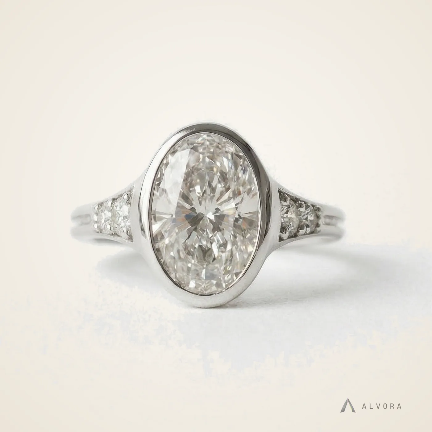 Celeste Green Oval Solitaire, oval solitaire lab-grown diamond engagement ring