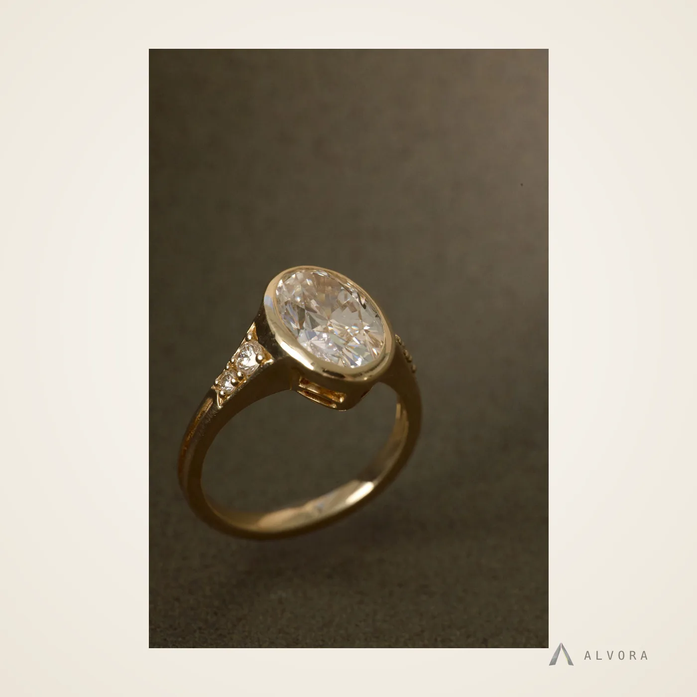 Celeste Green Oval Solitaire, oval solitaire lab-grown diamond engagement ring