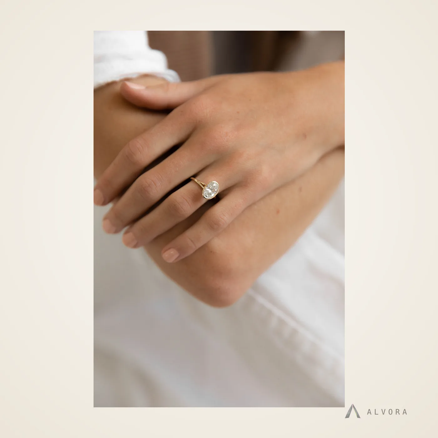 Rhea Oval Solitaire, oval solitaire lab-grown diamond engagement ring