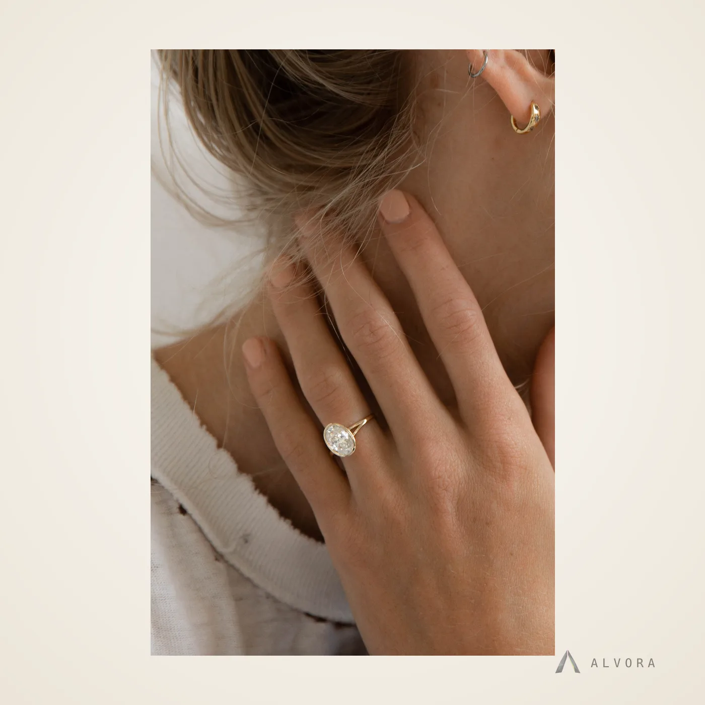 Rhea Oval Solitaire, oval solitaire lab-grown diamond engagement ring