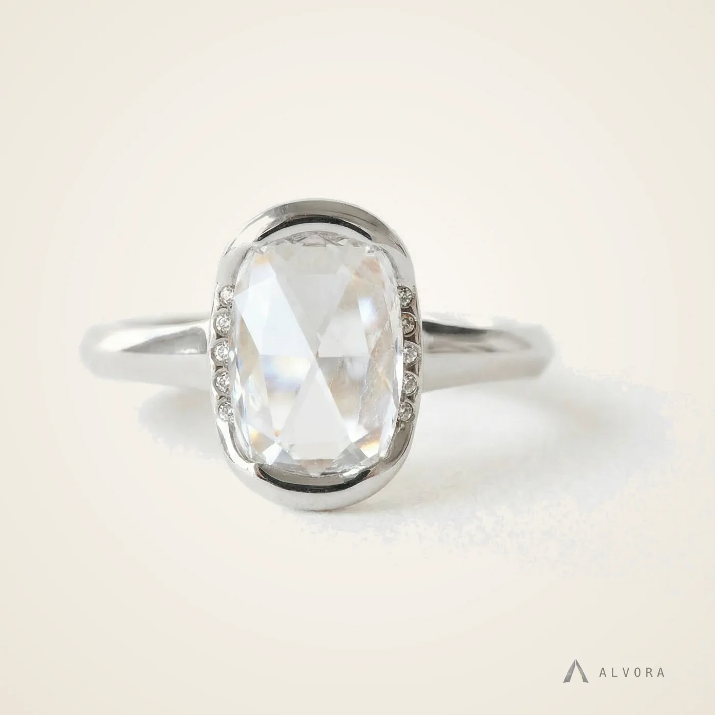 Jora Elongated Cushion Solitaire, elongated cushion solitaire lab-grown diamond engagement ring
