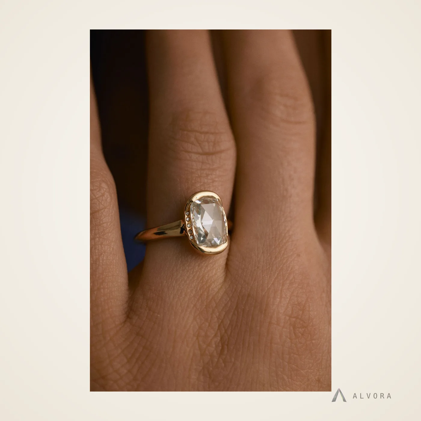 Jora Elongated Cushion Solitaire, elongated cushion solitaire lab-grown diamond engagement ring