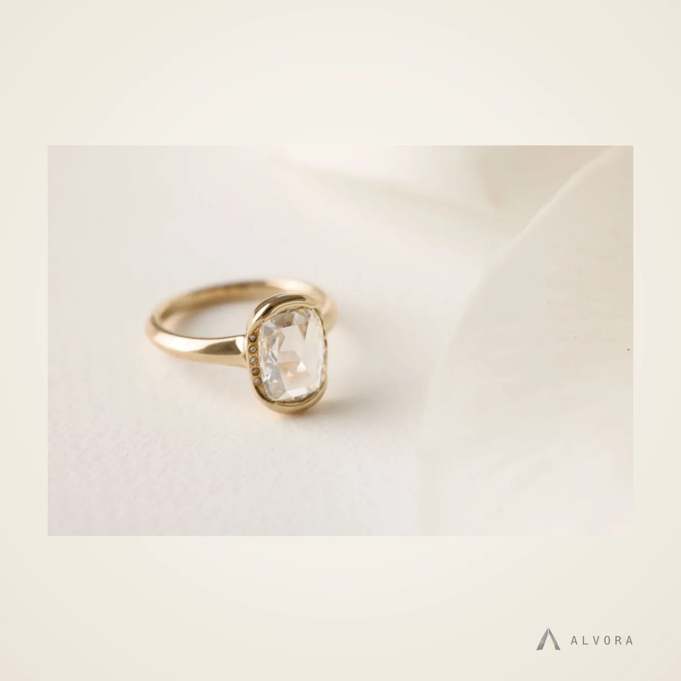 Jora Elongated Cushion Solitaire, elongated cushion solitaire lab-grown diamond engagement ring