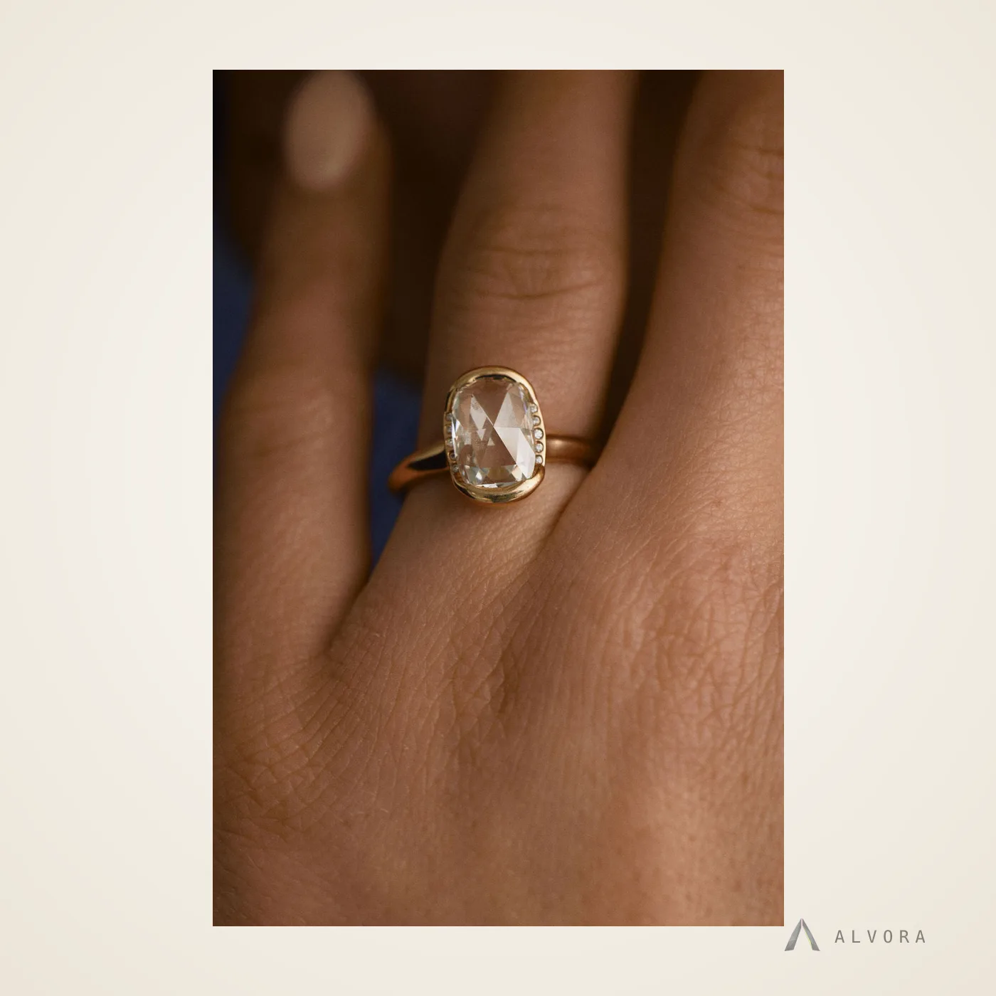 Jora Elongated Cushion Solitaire, elongated cushion solitaire lab-grown diamond engagement ring