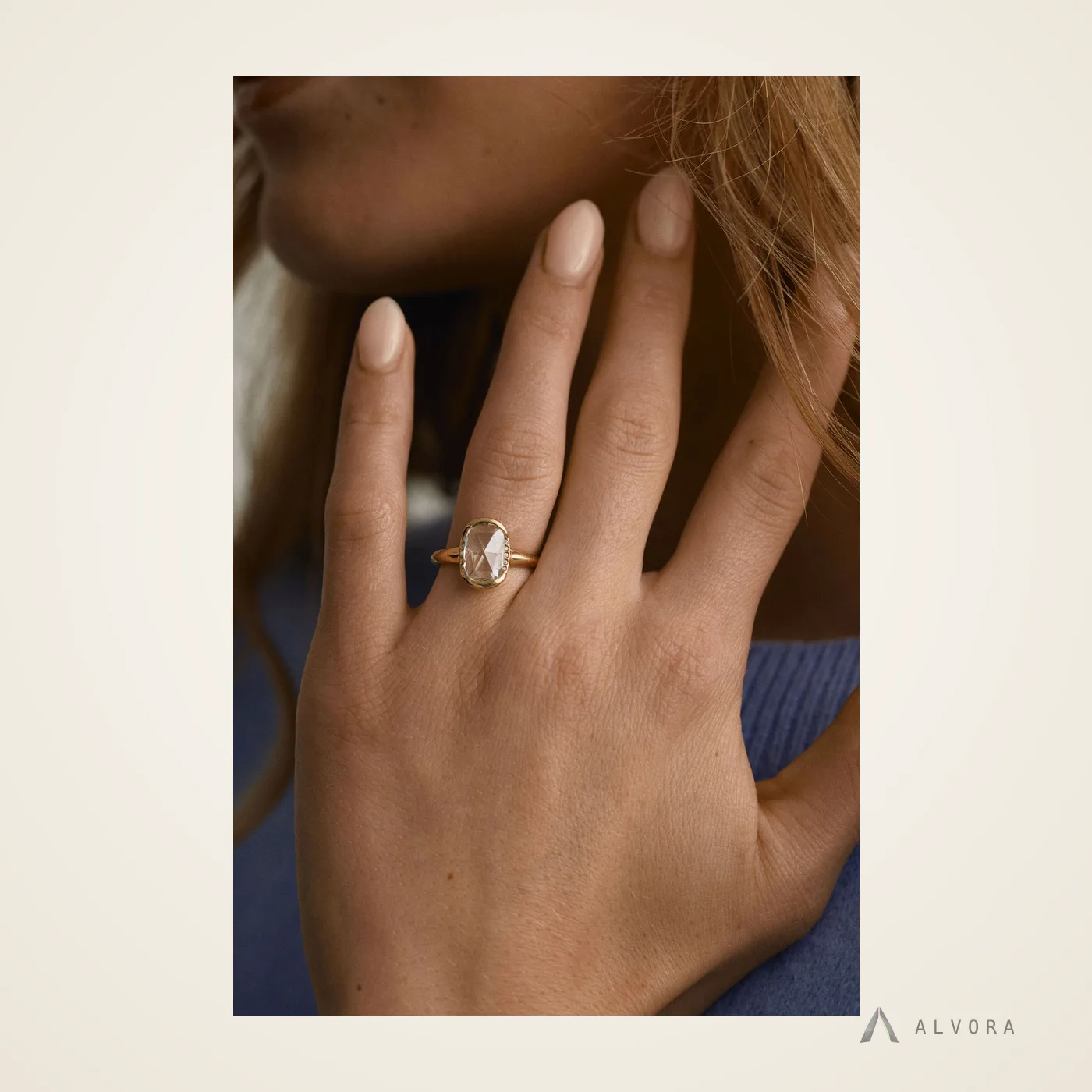 Jora Elongated Cushion Solitaire, elongated cushion solitaire lab-grown diamond engagement ring