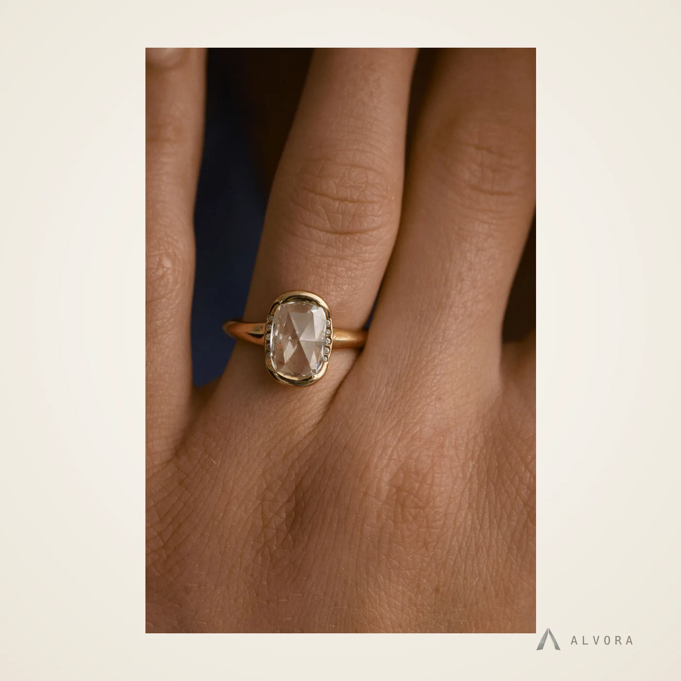 Jora Elongated Cushion Solitaire, elongated cushion solitaire lab-grown diamond engagement ring