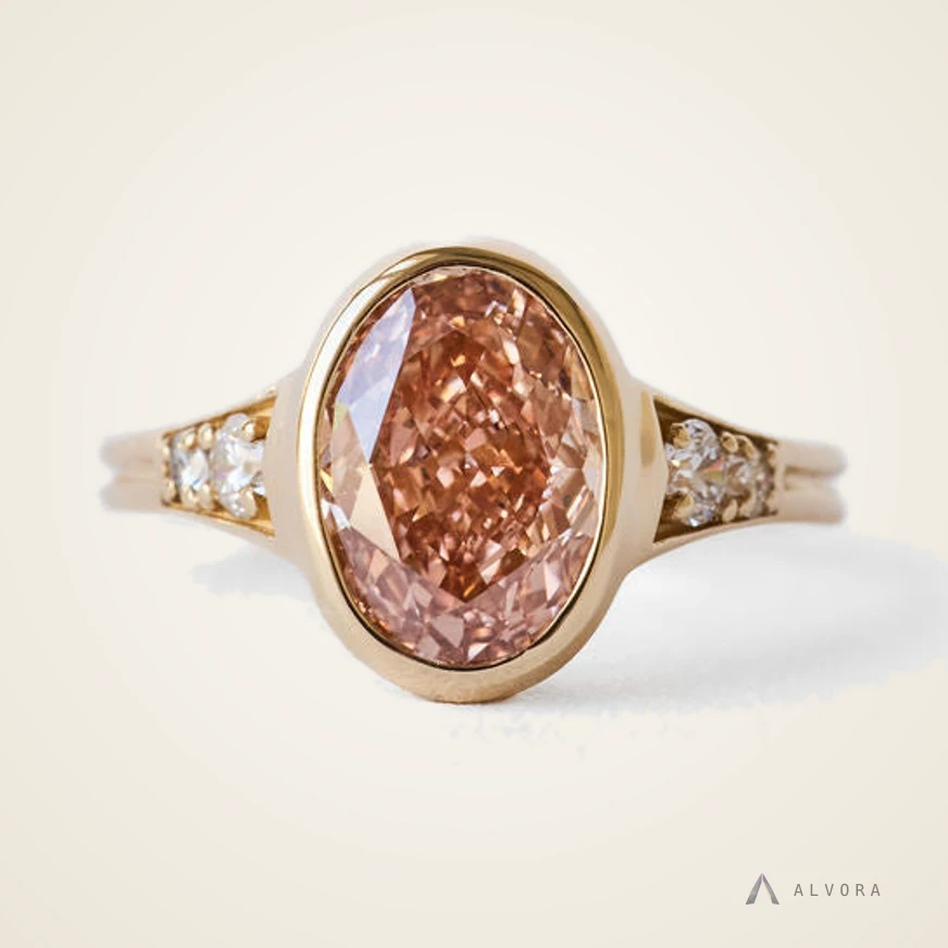 Saskia Champagne Oval Solitaire, oval solitaire lab-grown diamond engagement ring
