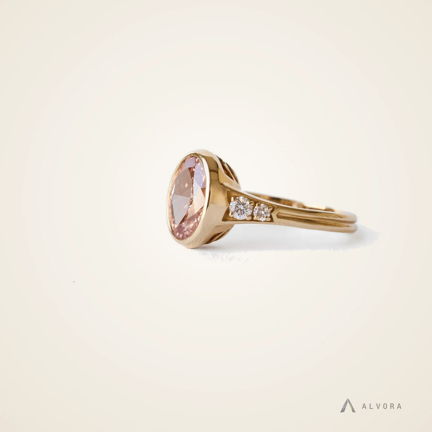 Saskia Champagne Oval Solitaire, oval solitaire lab-grown diamond engagement ring