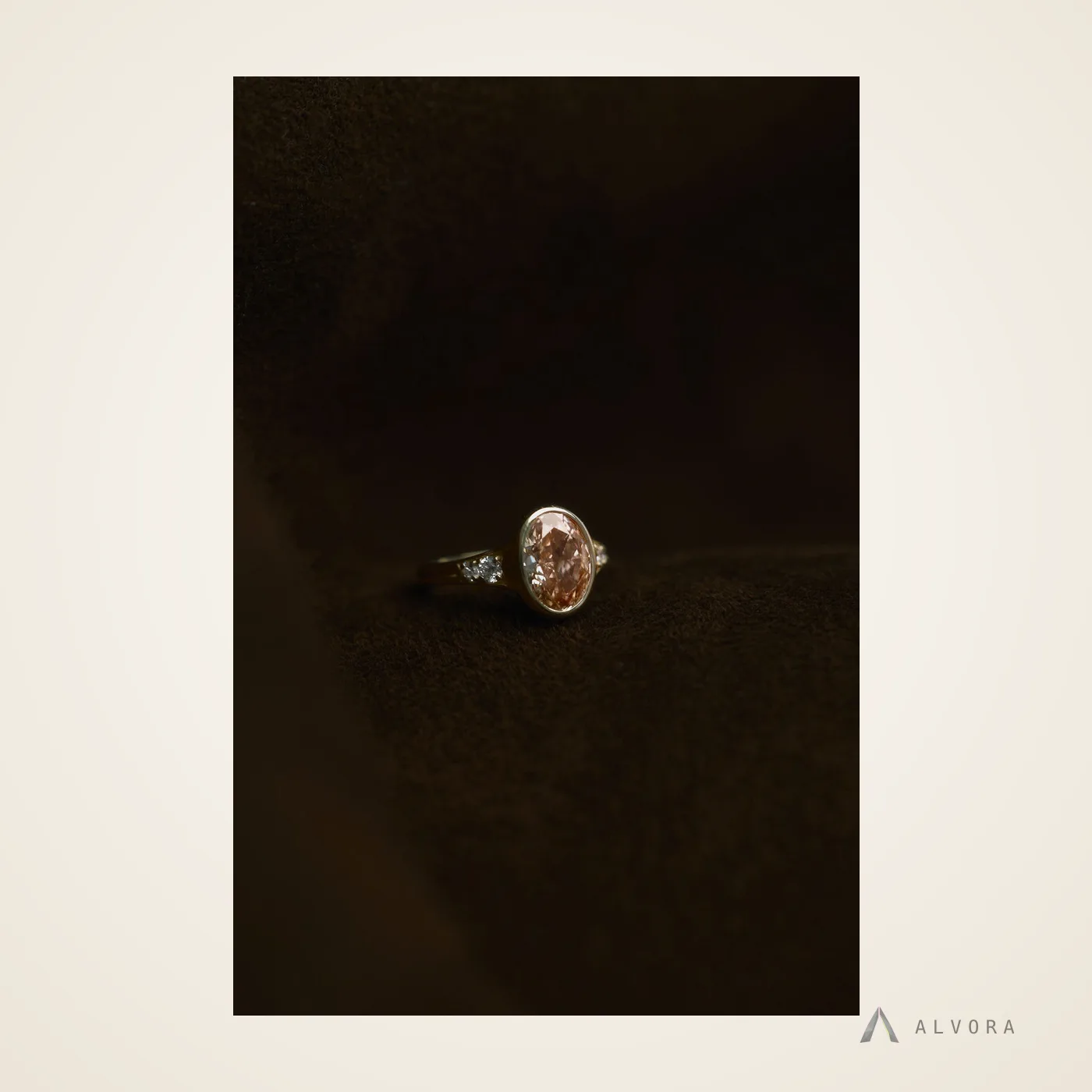 Saskia Champagne Oval Solitaire, oval solitaire lab-grown diamond engagement ring