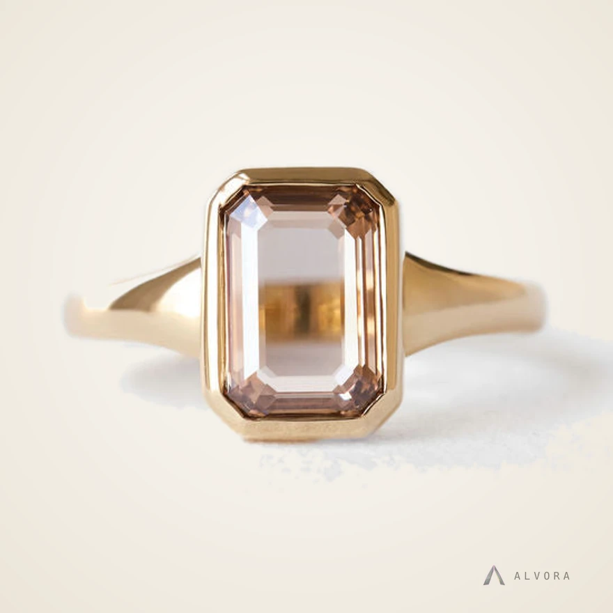 Tamsin Champagne Emerald Solitaire, emerald solitaire lab-grown diamond engagement ring