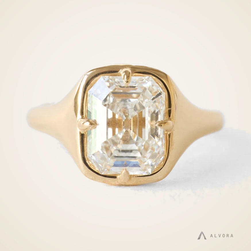Freya Emerald Solitaire, emerald solitaire lab-grown diamond engagement ring