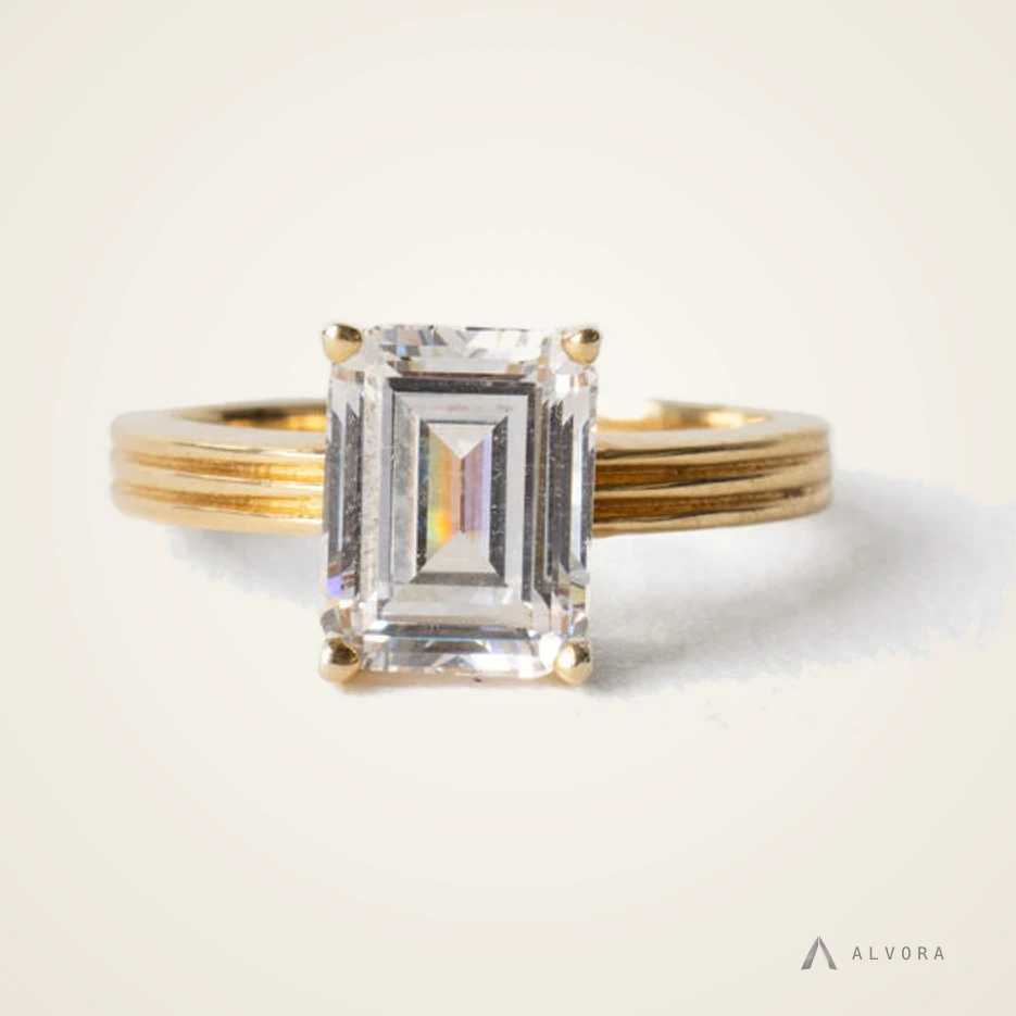Galia Emerald Solitaire, emerald solitaire lab-grown diamond engagement ring