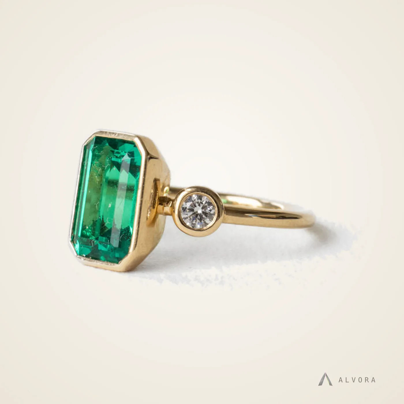 Ione Emerald Solitaire, emerald solitaire lab-grown diamond engagement ring