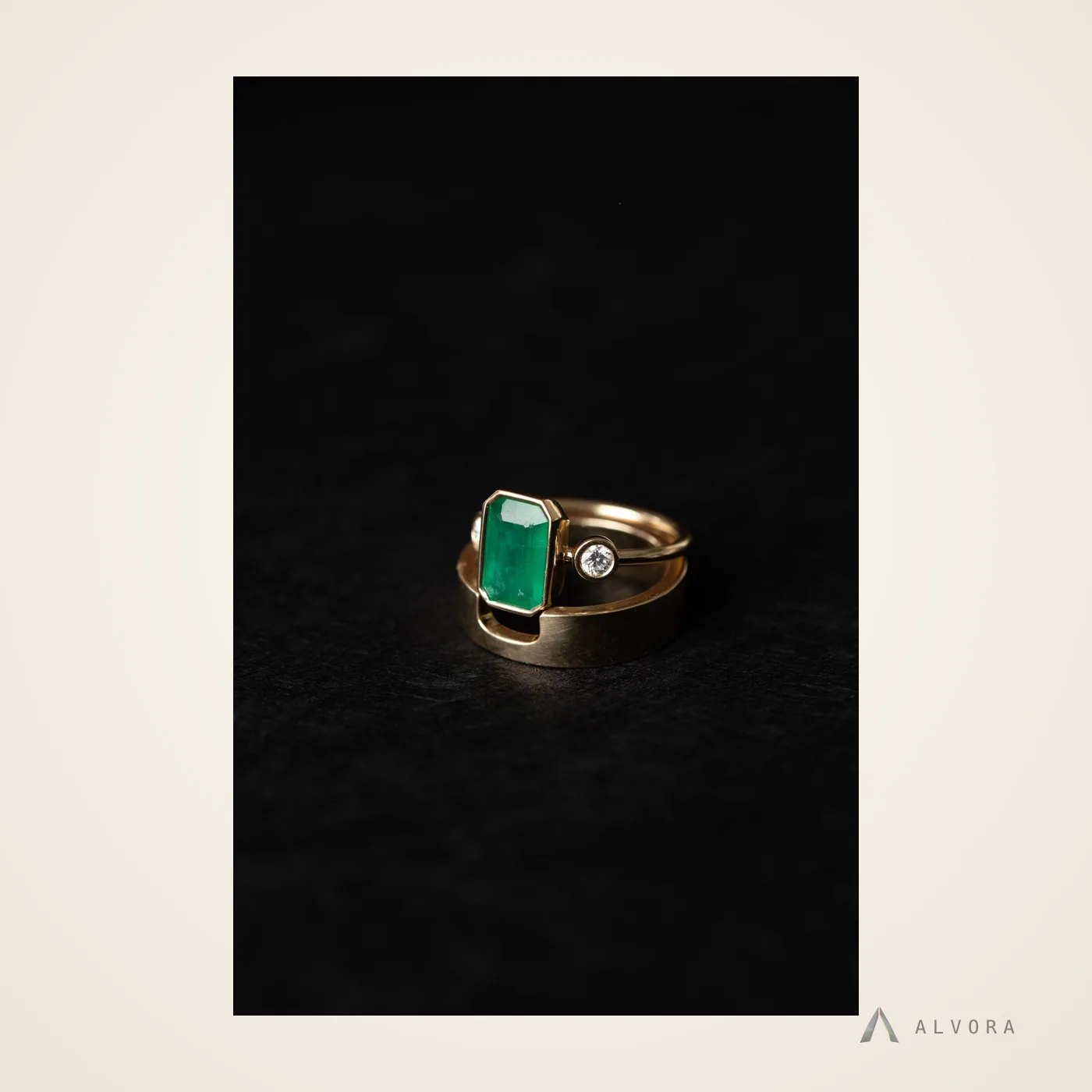 Ione Emerald Solitaire, emerald solitaire lab-grown diamond engagement ring