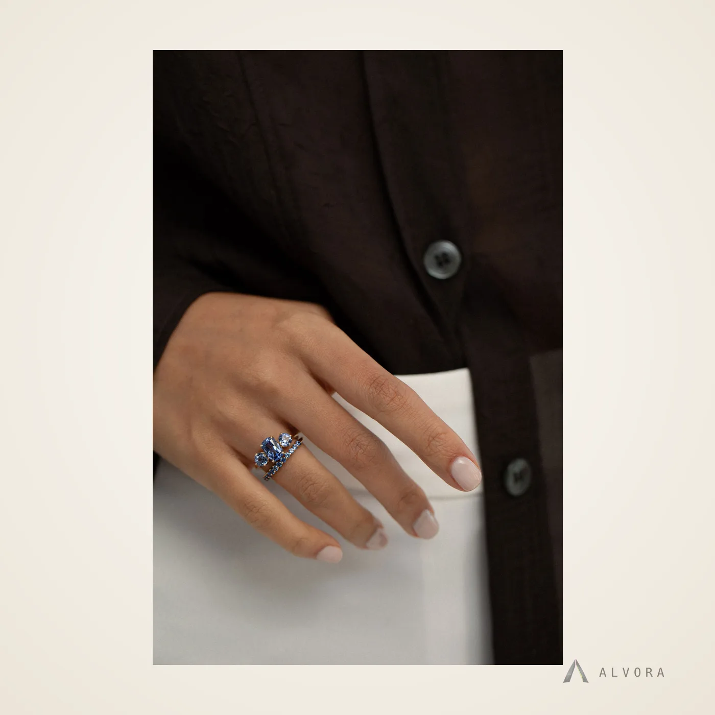 Cosima Blue Solitaire, solitaire lab-grown diamond engagement ring