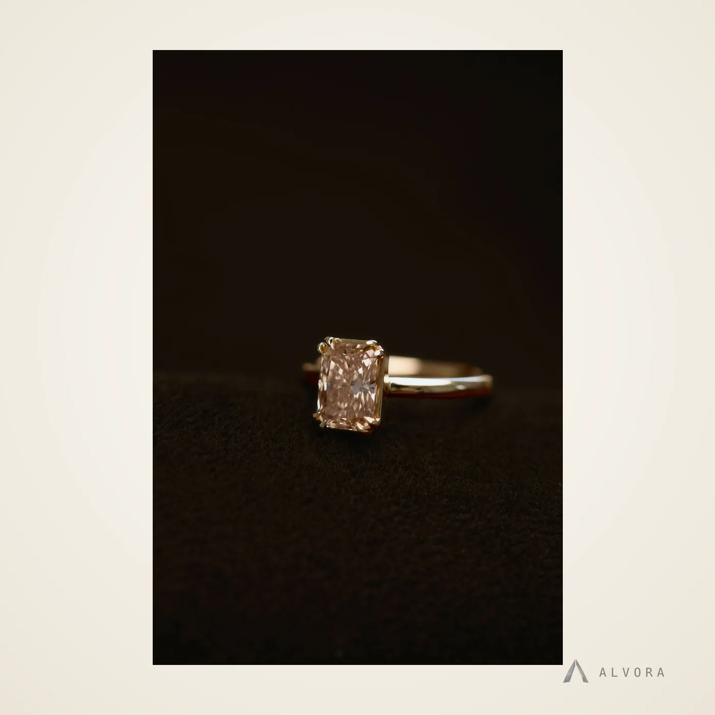 Linnea Champagne Radiant Solitaire, radiant solitaire lab-grown diamond engagement ring