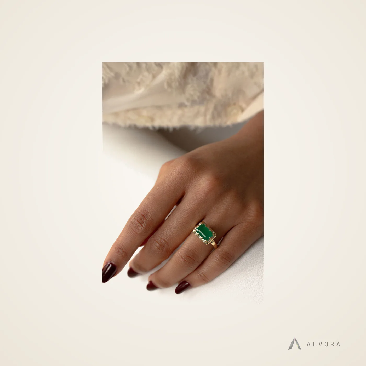 Philippa Emerald Solitaire, emerald solitaire lab-grown diamond engagement ring