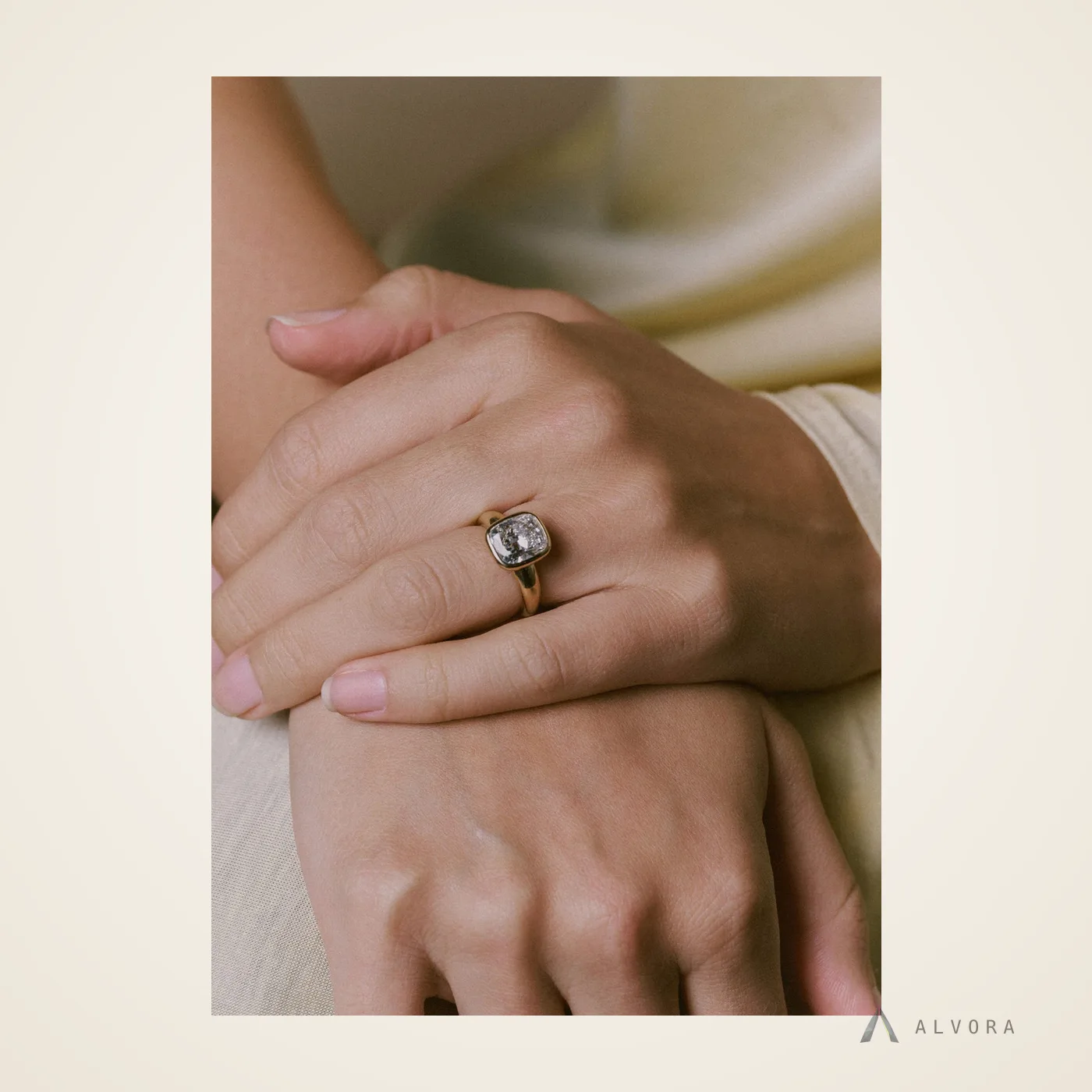 Undine Cushion Solitaire, cushion solitaire lab-grown diamond engagement ring