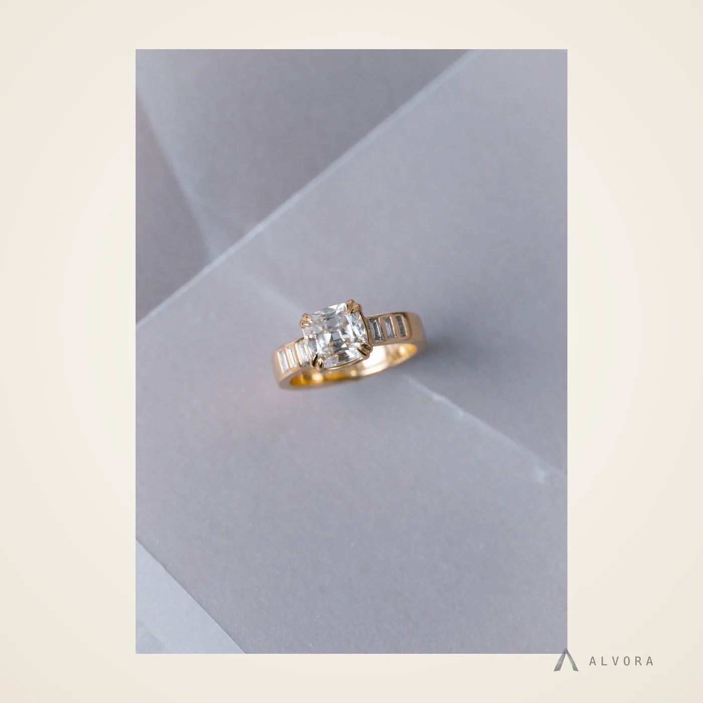 Willa Cushion Solitaire, cushion solitaire lab-grown diamond engagement ring