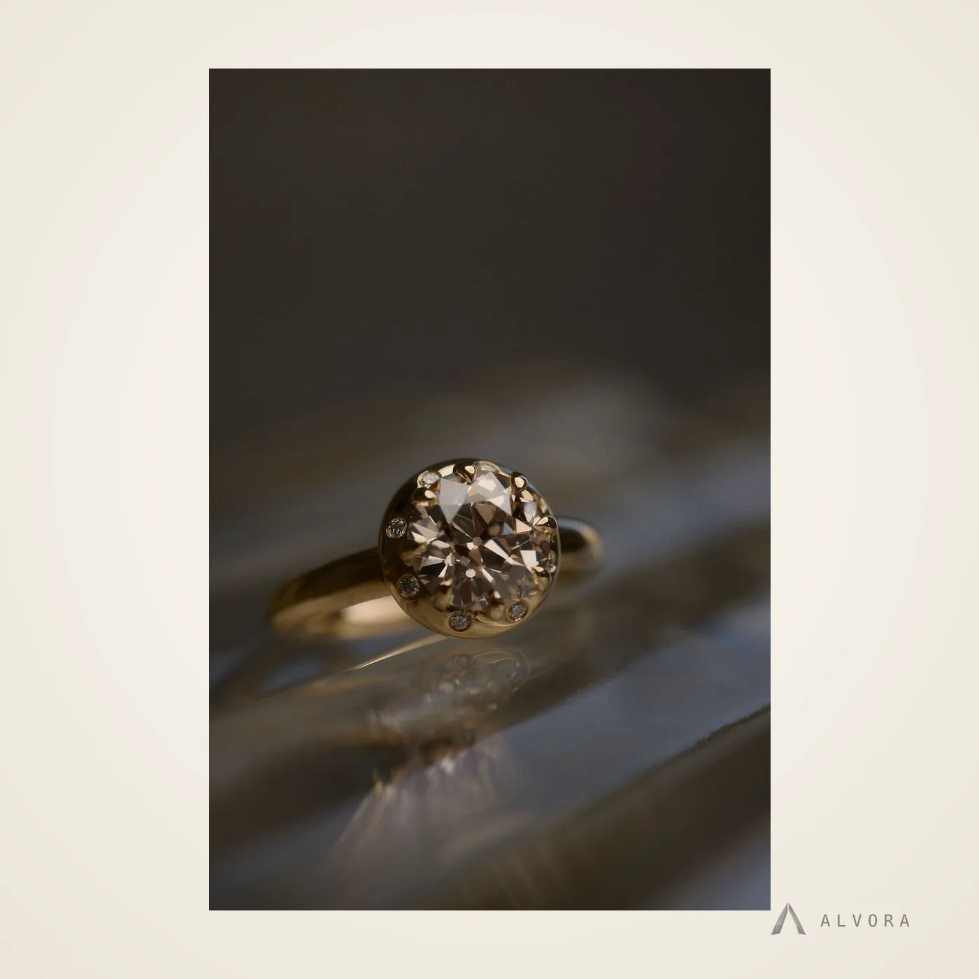 Philippa Champagne Solitaire, solitaire lab-grown diamond engagement ring