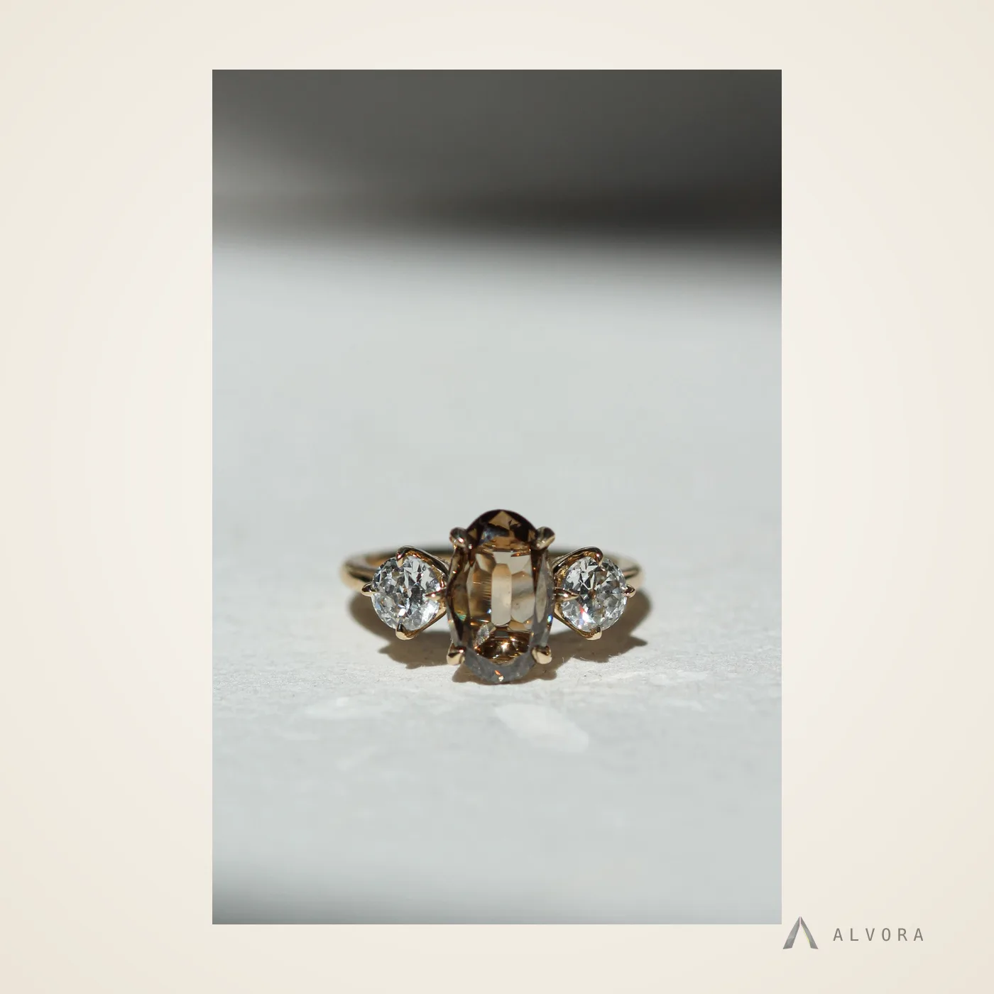 Cosima Champagne Oval Solitaire, oval solitaire lab-grown diamond engagement ring