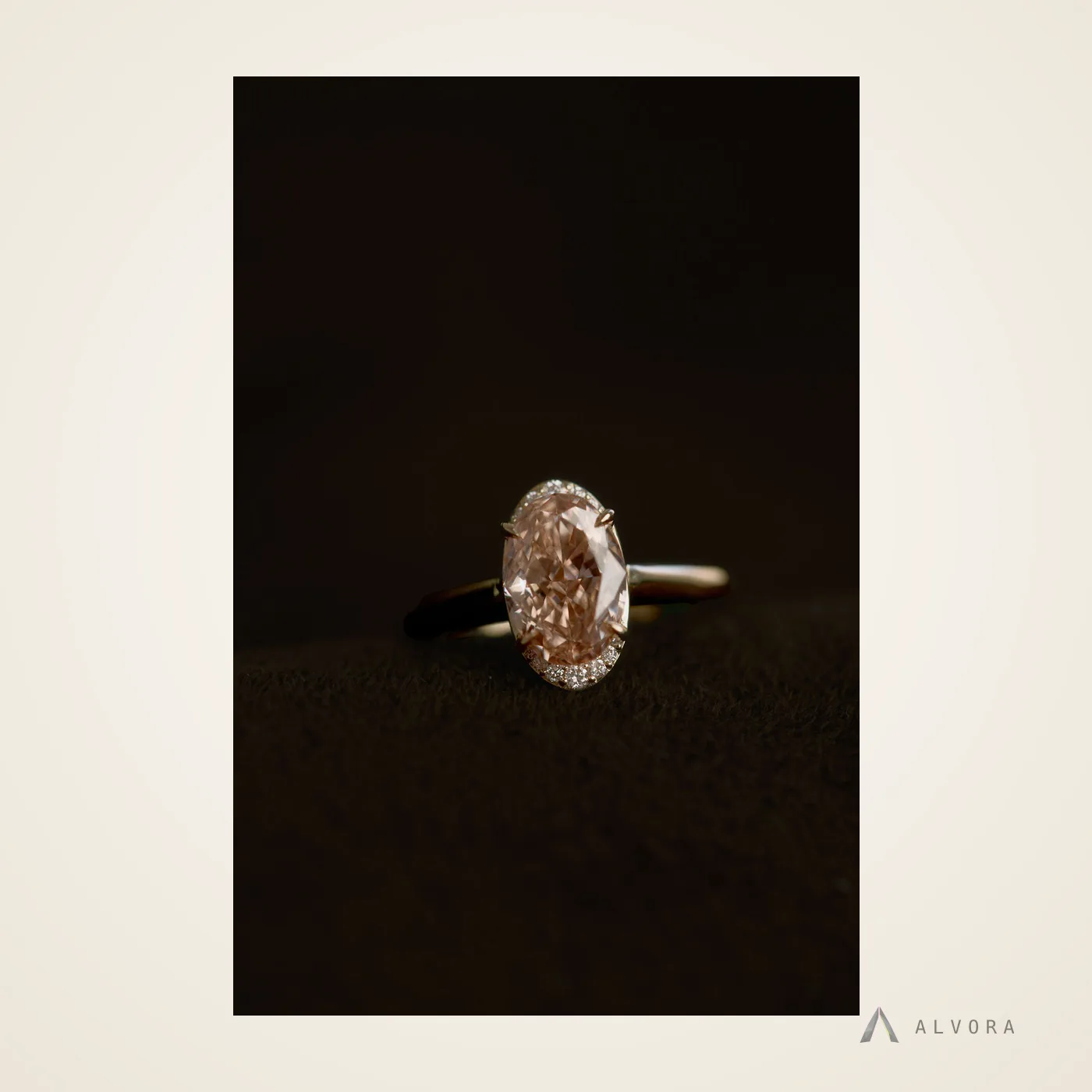 Noor Champagne Oval Solitaire, oval solitaire lab-grown diamond engagement ring