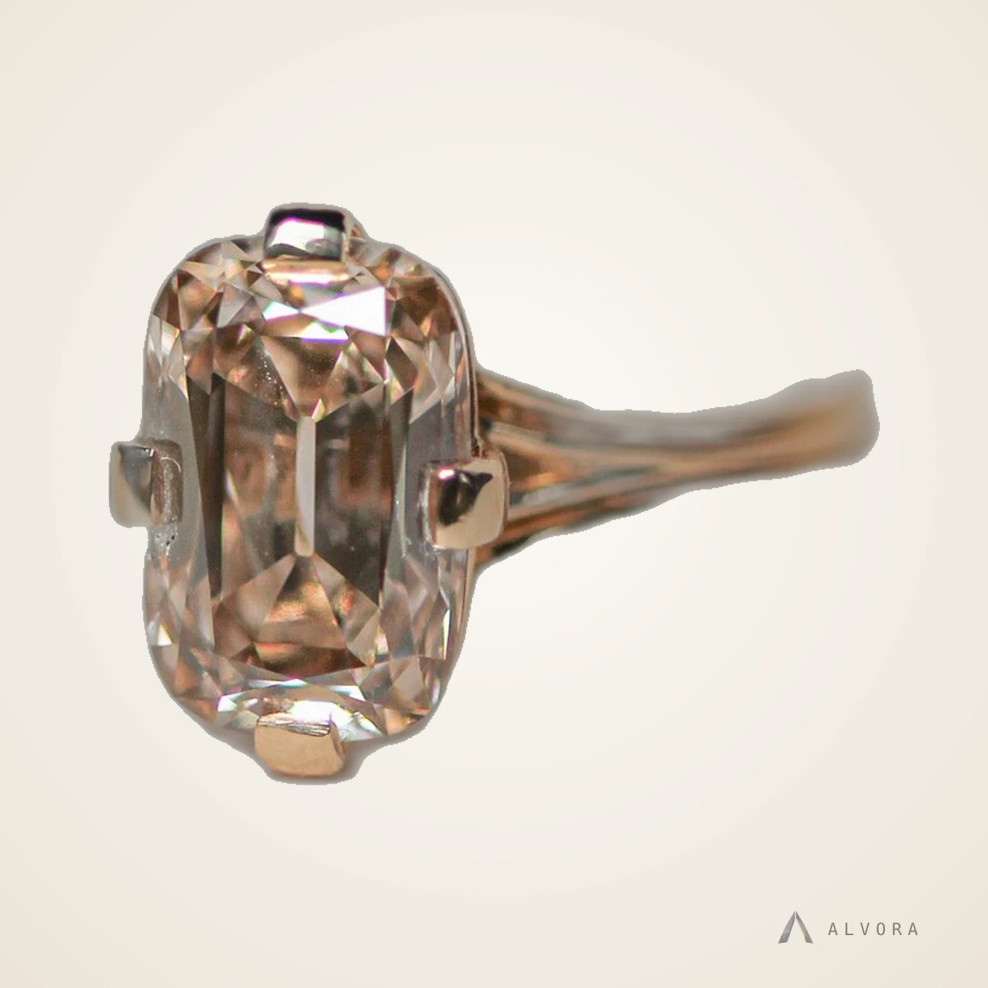 Alethea Champagne Elongated Cushion Solitaire, elongated cushion solitaire lab-grown diamond engagement ring