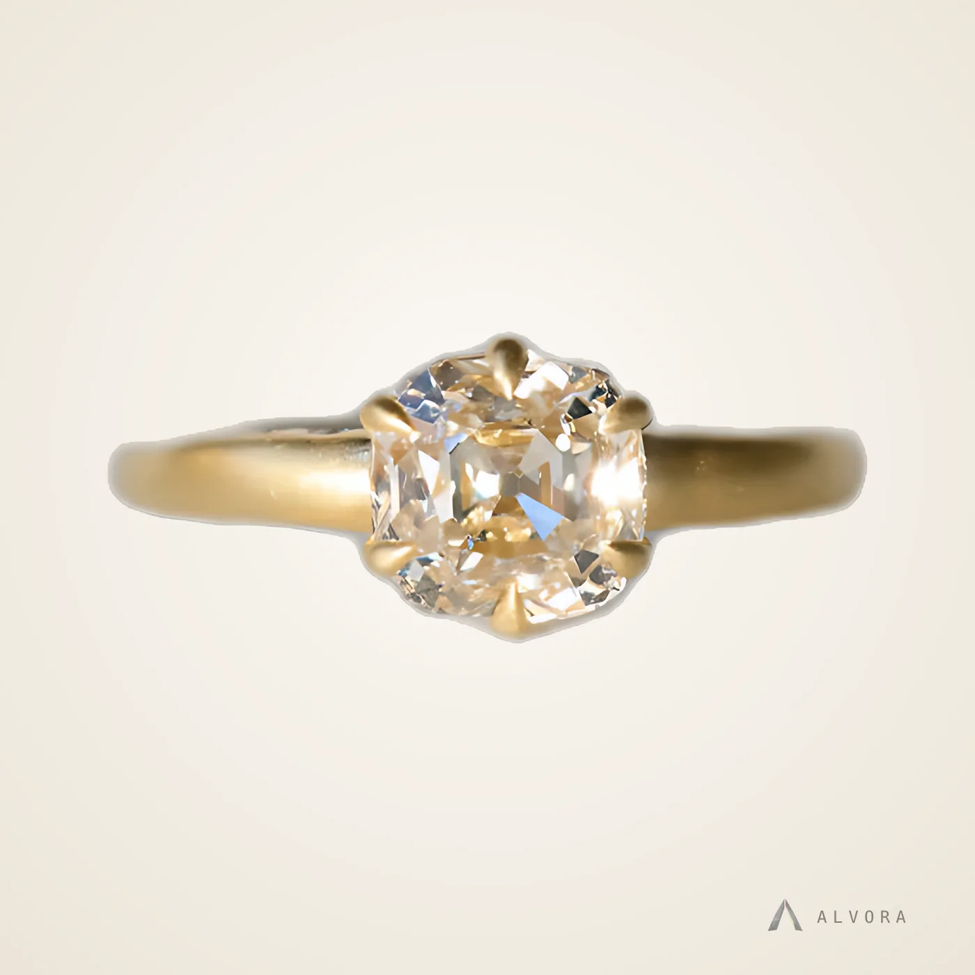 Amabel Champagne Cushion Solitaire, cushion solitaire lab-grown diamond engagement ring