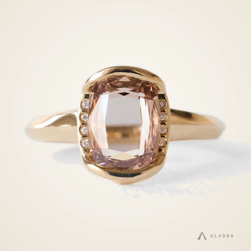 Jora Champagne Cushion Solitaire, cushion solitaire lab-grown diamond engagement ring