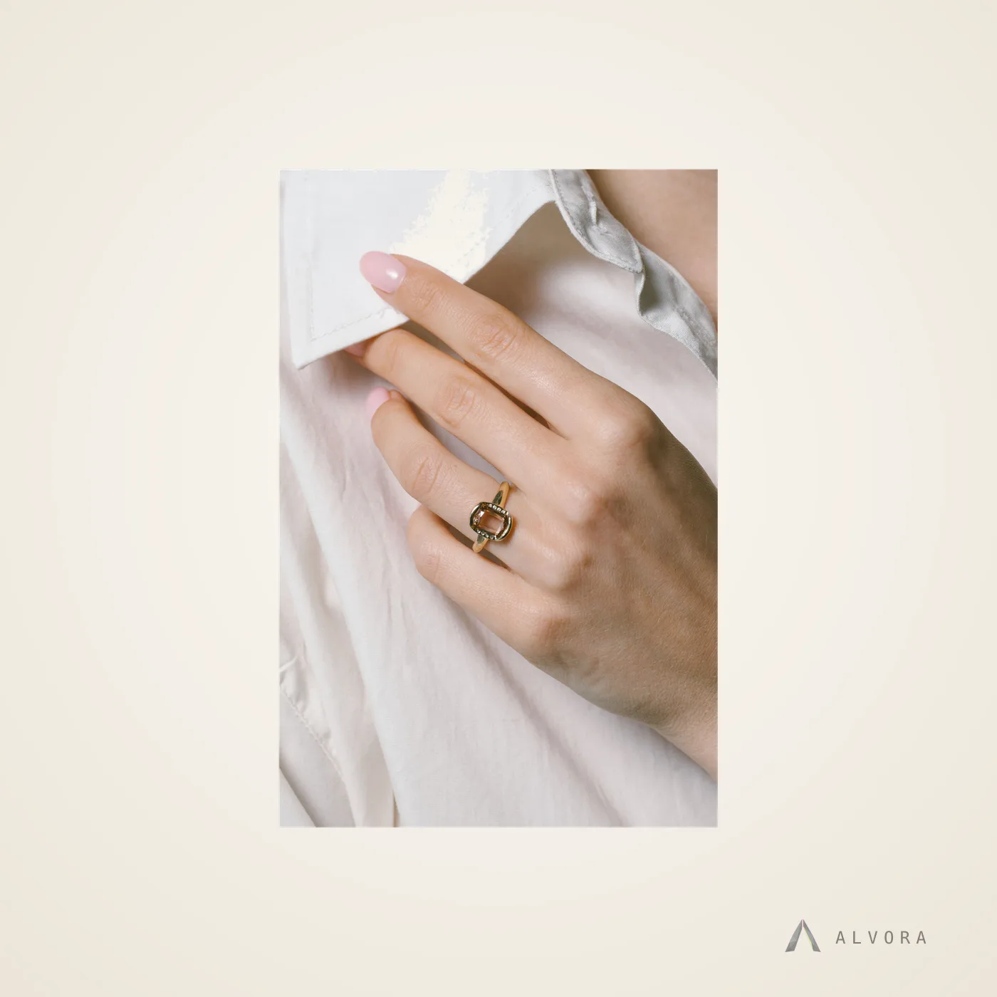 Jora Champagne Cushion Solitaire, cushion solitaire lab-grown diamond engagement ring