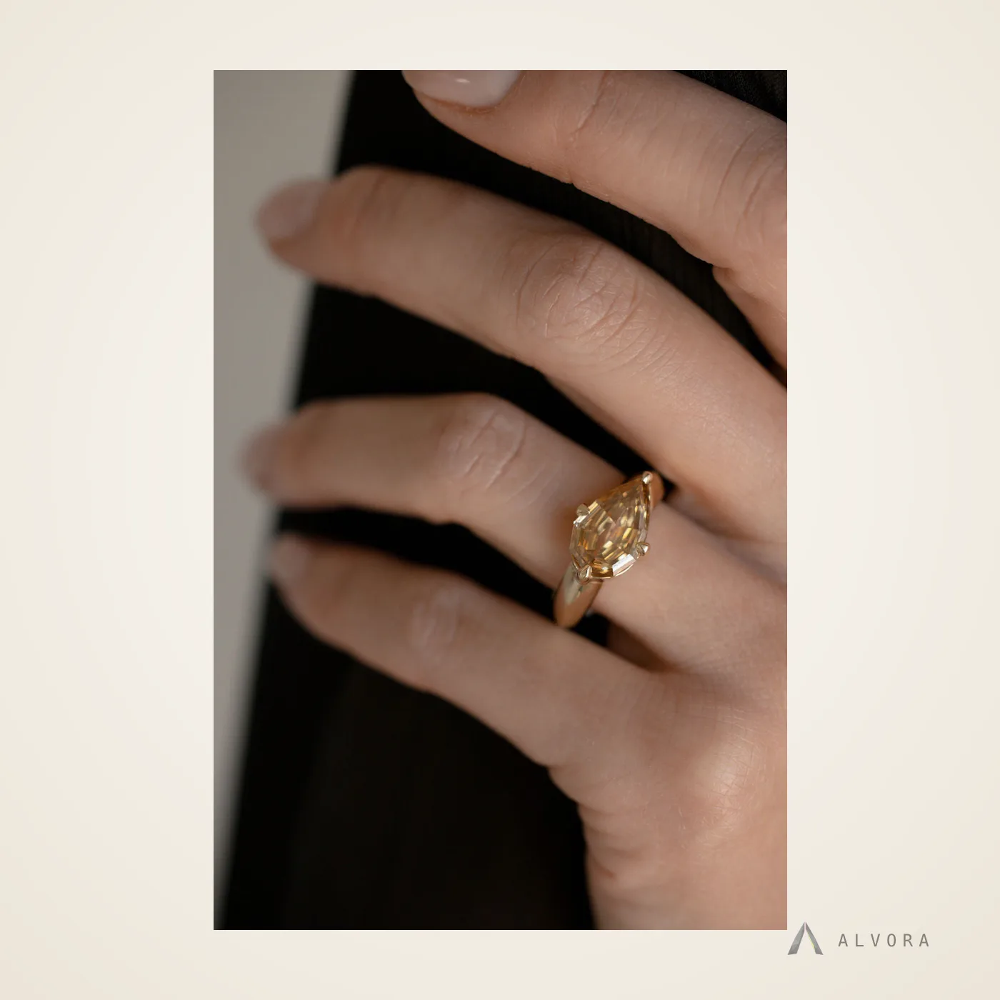 Avriel Champagne Solitaire, solitaire lab-grown diamond engagement ring