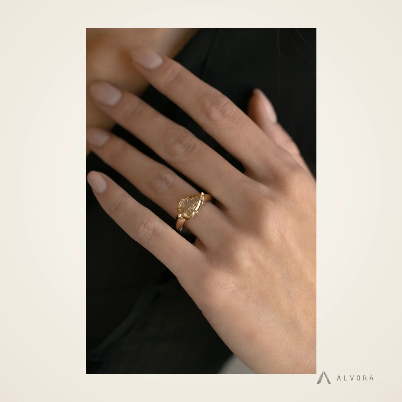 Avriel Champagne Solitaire, solitaire lab-grown diamond engagement ring