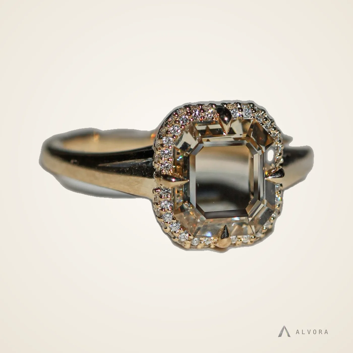 Bertille Champagne Halo, halo lab-grown diamond engagement ring