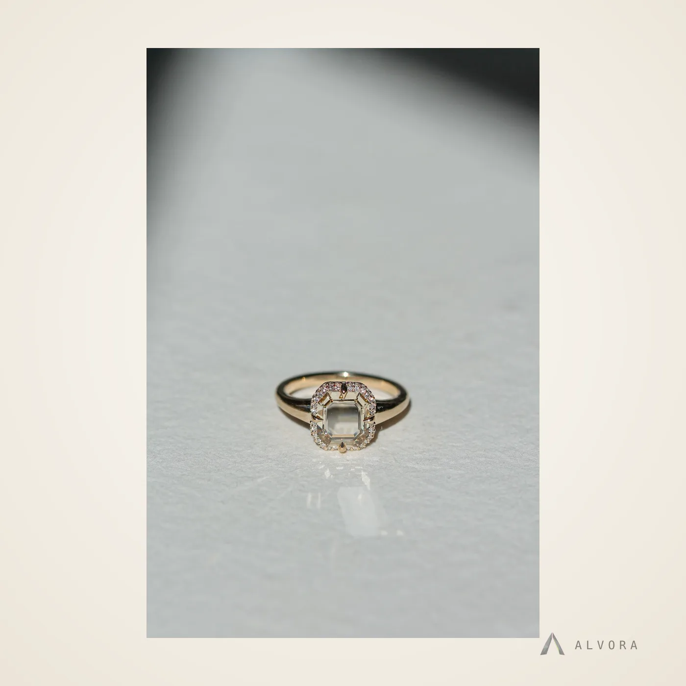 Bertille Champagne Halo, halo lab-grown diamond engagement ring