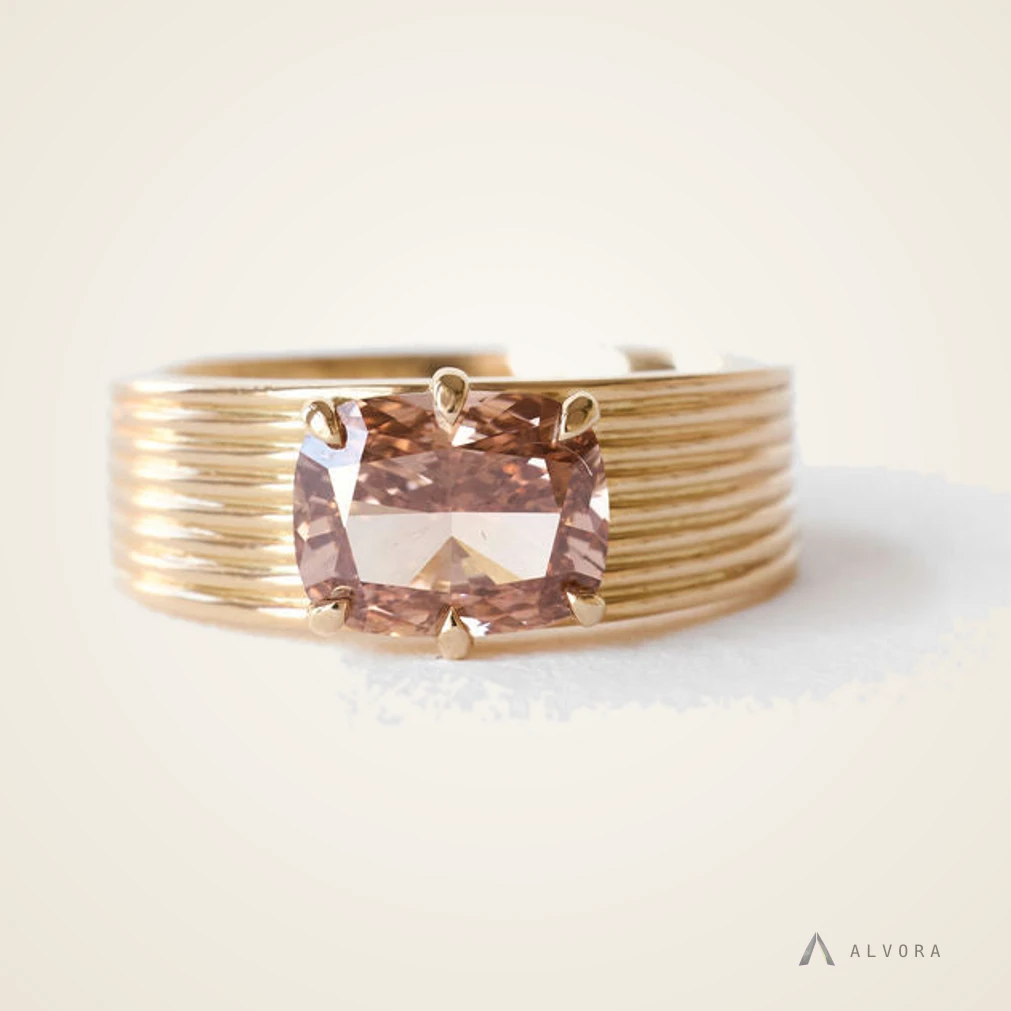 Bruna Champagne Cushion Solitaire, cushion solitaire lab-grown diamond engagement ring