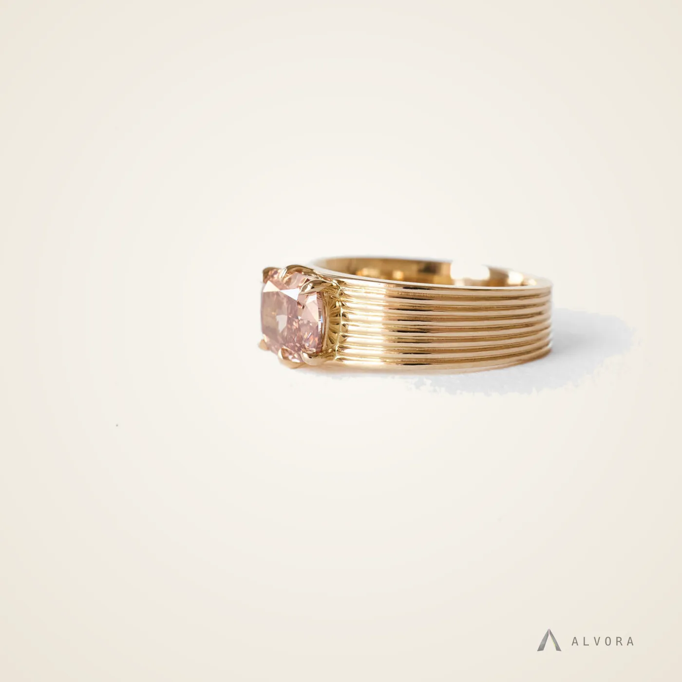 Bruna Champagne Cushion Solitaire, cushion solitaire lab-grown diamond engagement ring