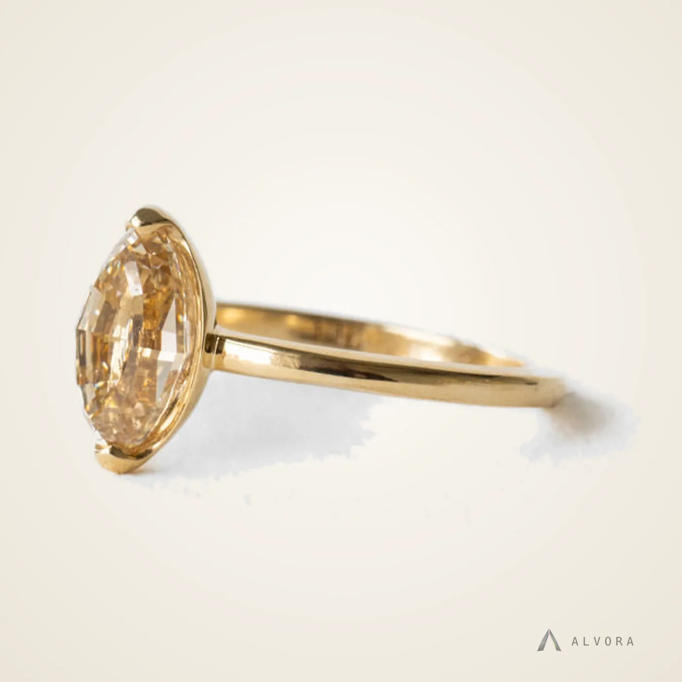 Caelia Champagne Marquise Solitaire, marquise solitaire lab-grown diamond engagement ring