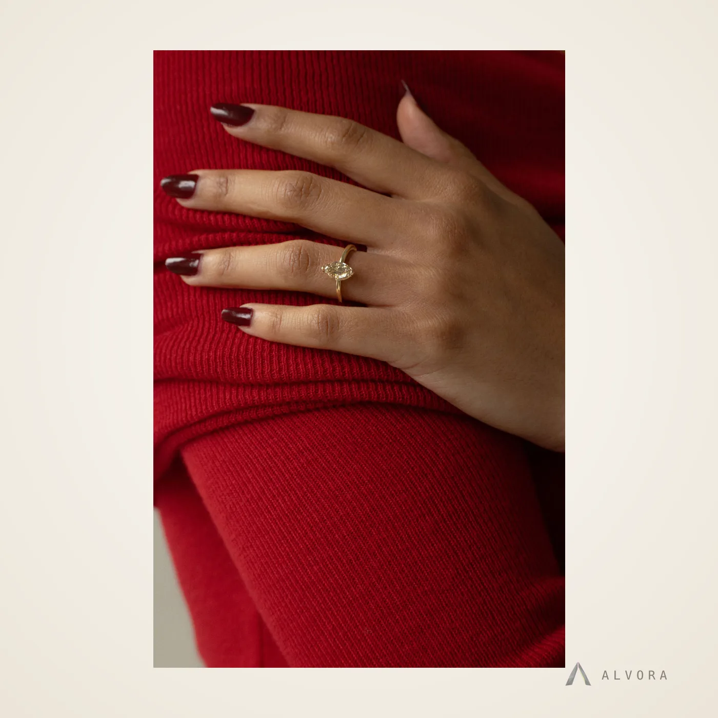 Caelia Champagne Marquise Solitaire, marquise solitaire lab-grown diamond engagement ring